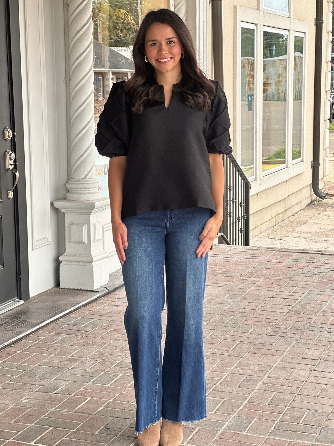 Quilted Detailed Top in Black