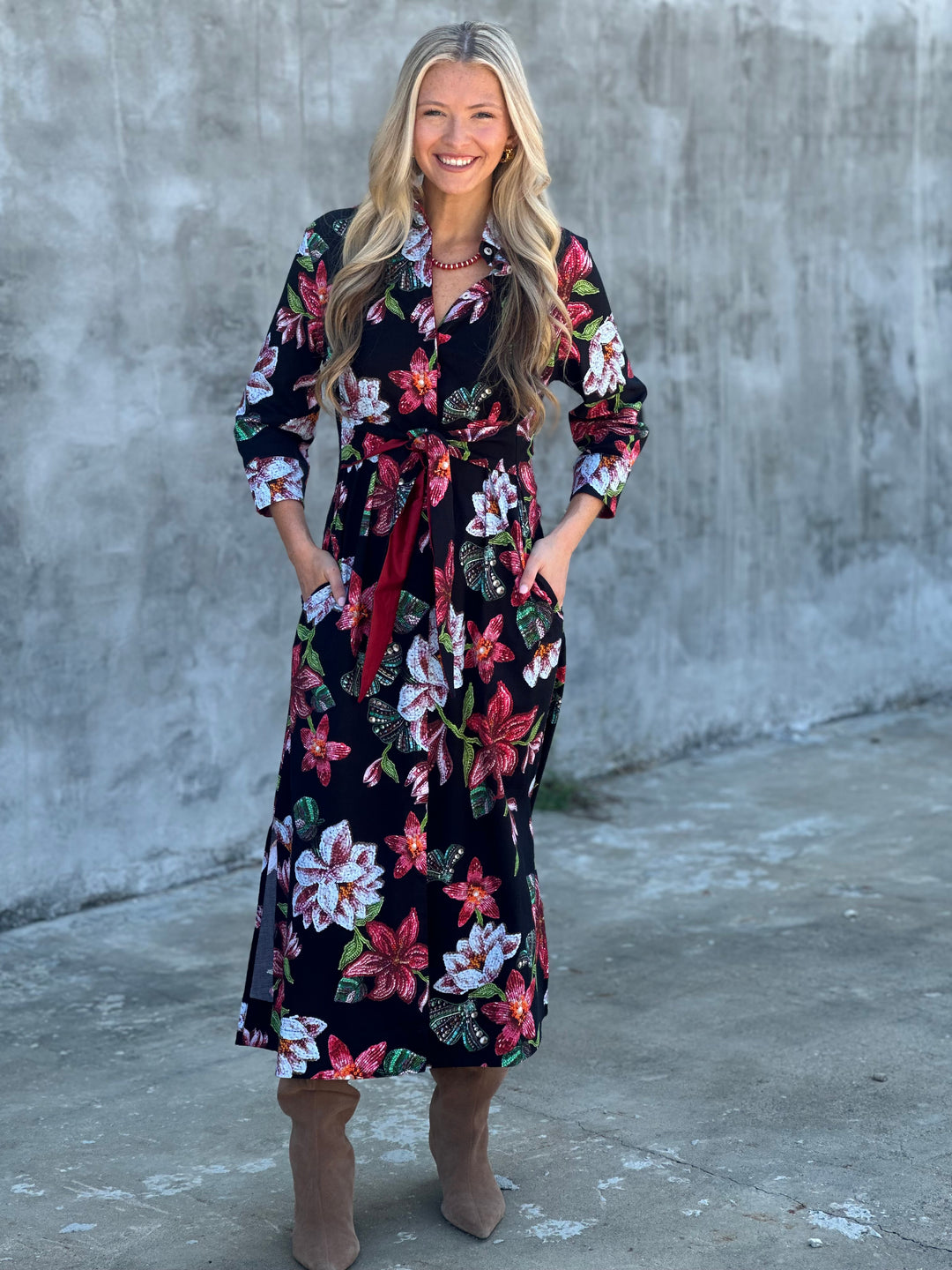 Perlavera Nash Maxi Dress in Beads Black- Wine