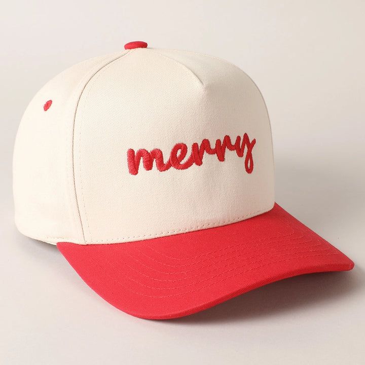 Merry Text Embroidery Canvas Baseball Cap