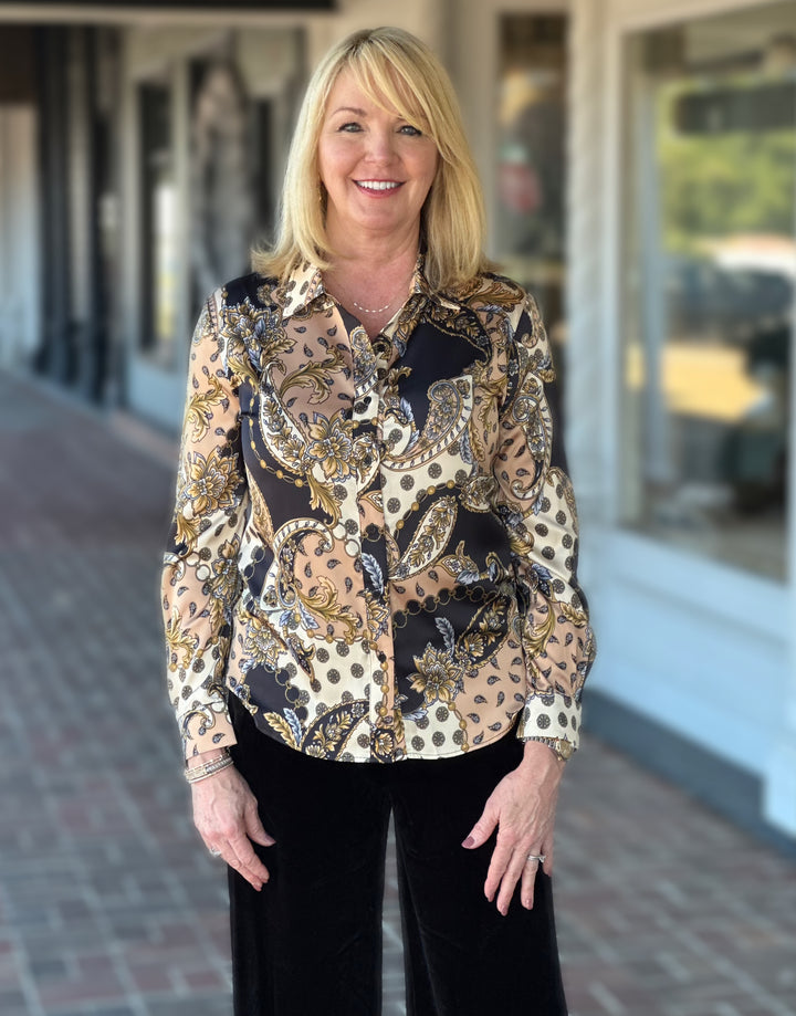 Tyler Boe Candice Charmeuse Blouse in Multi