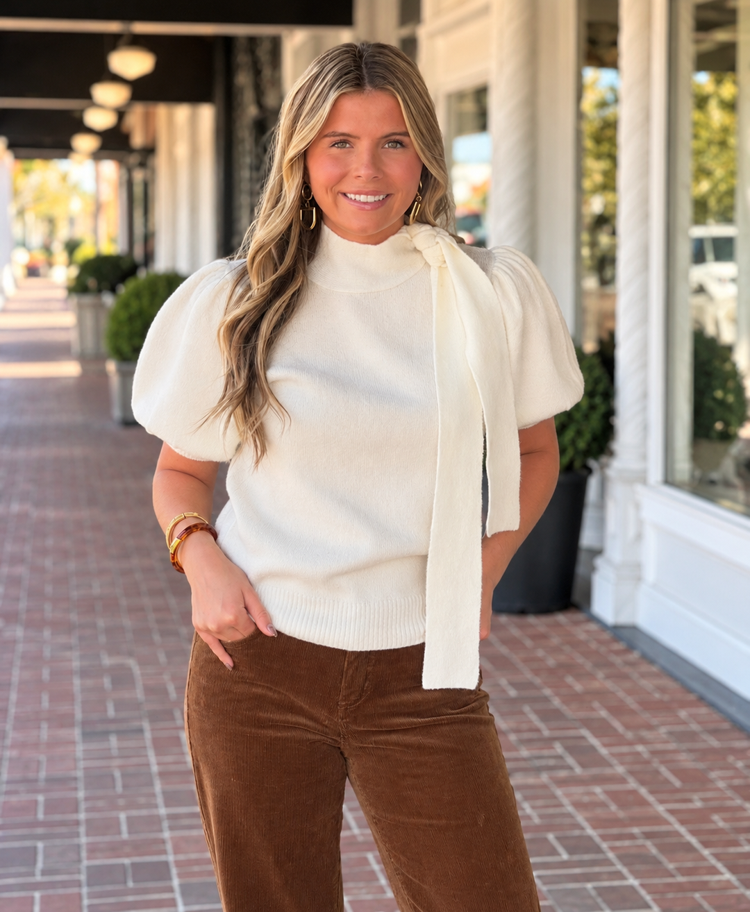 Wherever We Go White Puff Sleeve Sweater