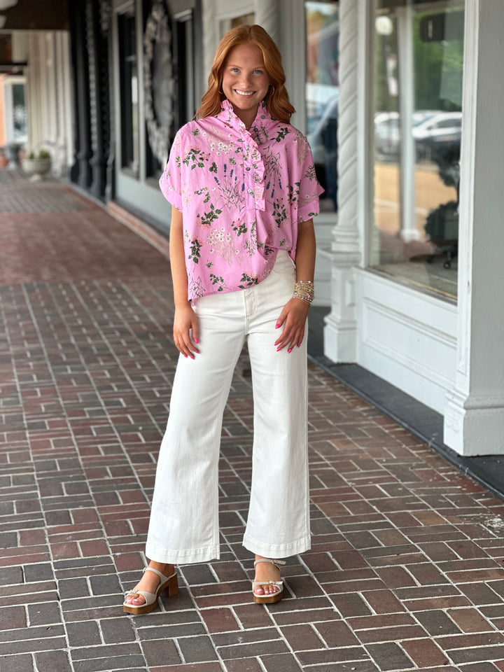 Pink Floral Print Short Sleeve Top