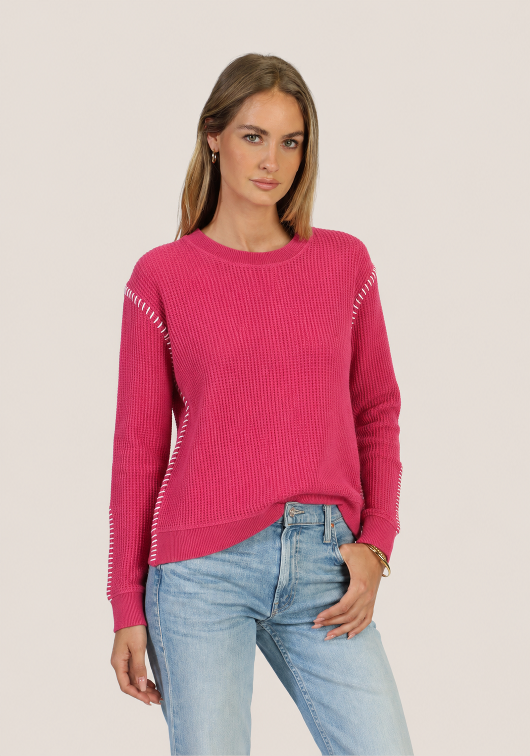 Dylan Blanket Stitch Sweatshirt in Cherry