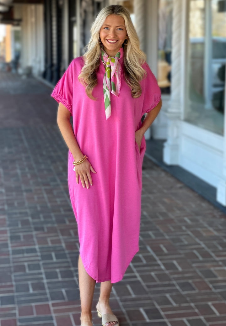 Classic Midi Pocket Dress in Pink