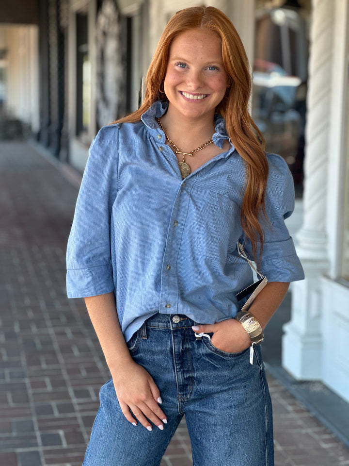Bontina Top Blue Houndstooth