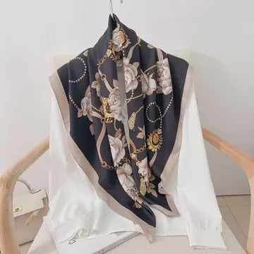 Black Floral Chain Print Scarf
