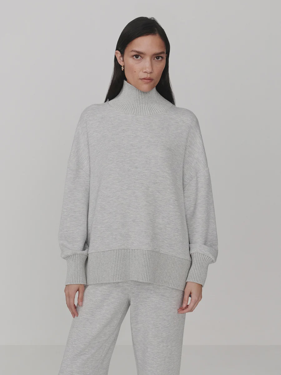 Varley Barker High-Neck Sweat in Light Grey Marl