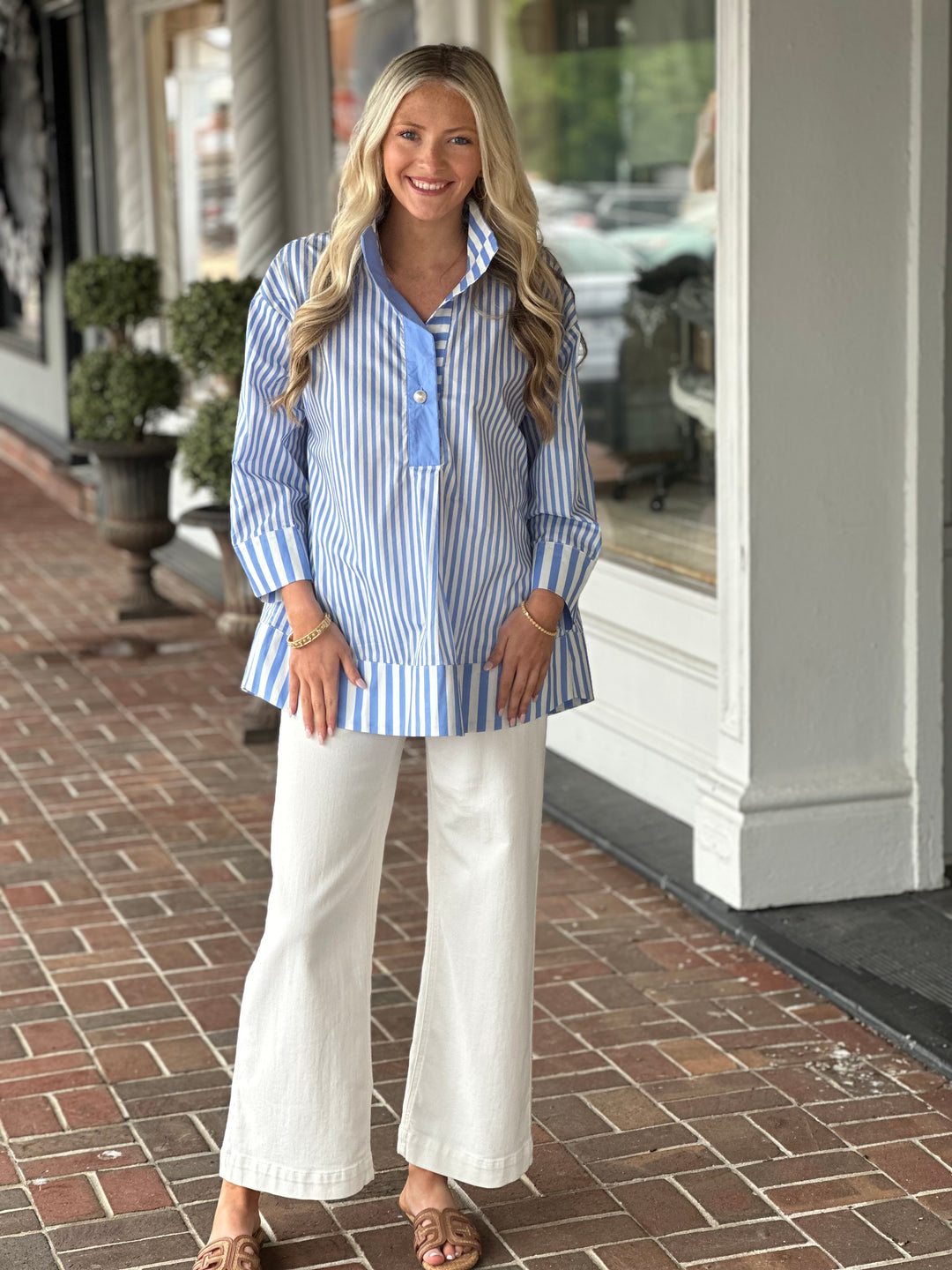 Stripe Print Top in Blue