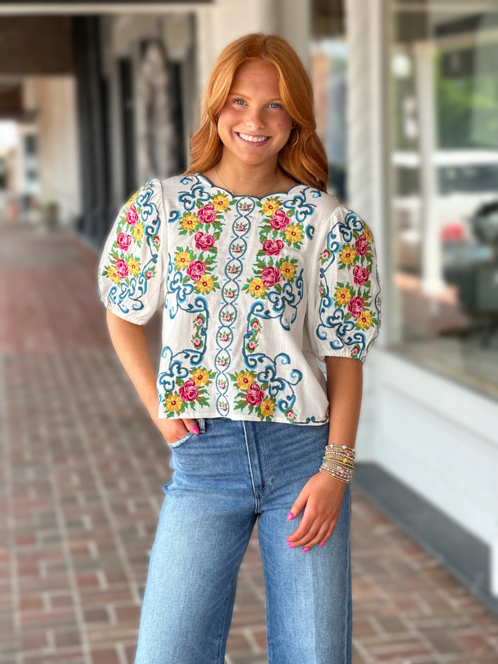 Cream Floral Top