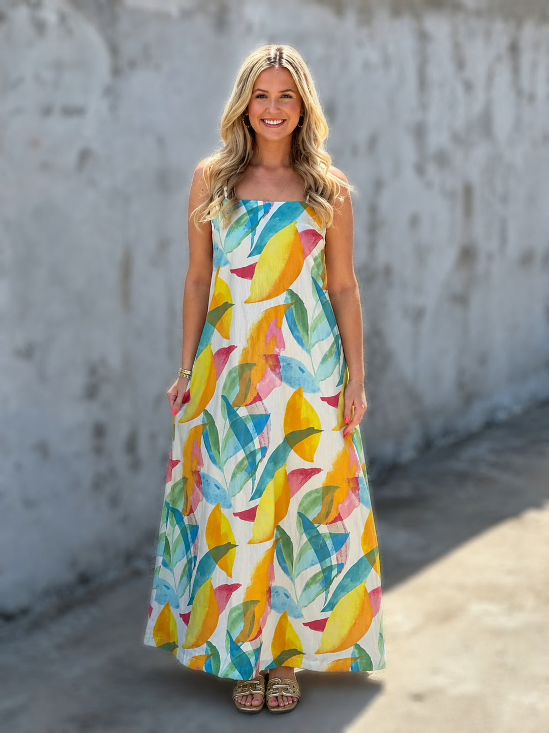 Abstract Tropical Print Maxi Dress