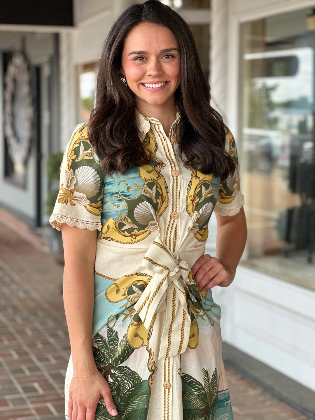 Farm Rio Off-White Royal Sea Collared Lenzing™ Ecovero™ Euroflax™ Midi Dress