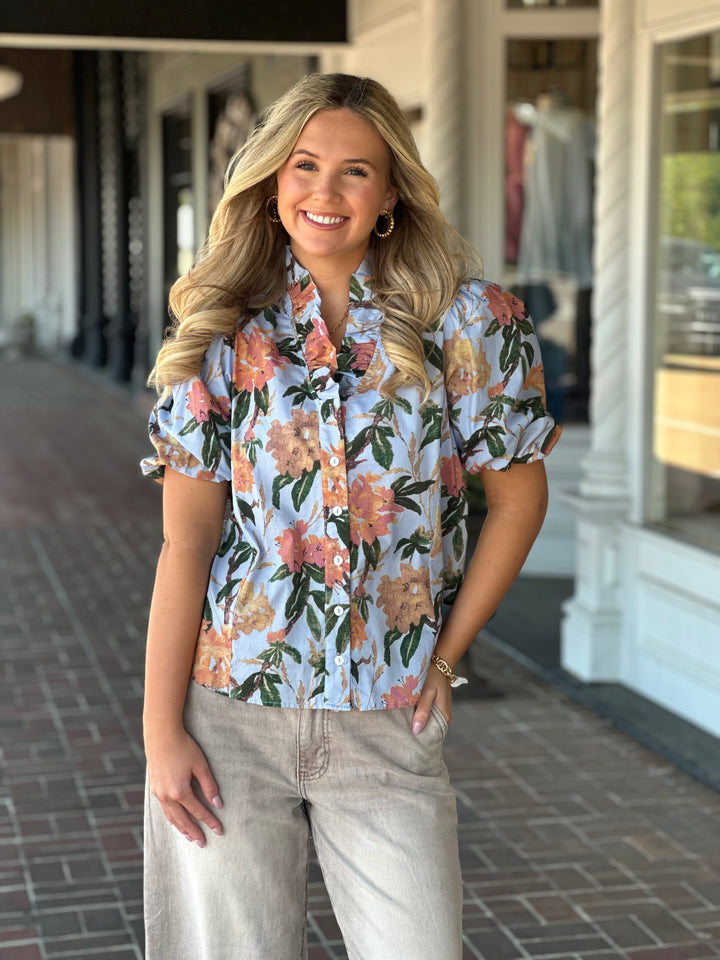 Blue Floral Print Top