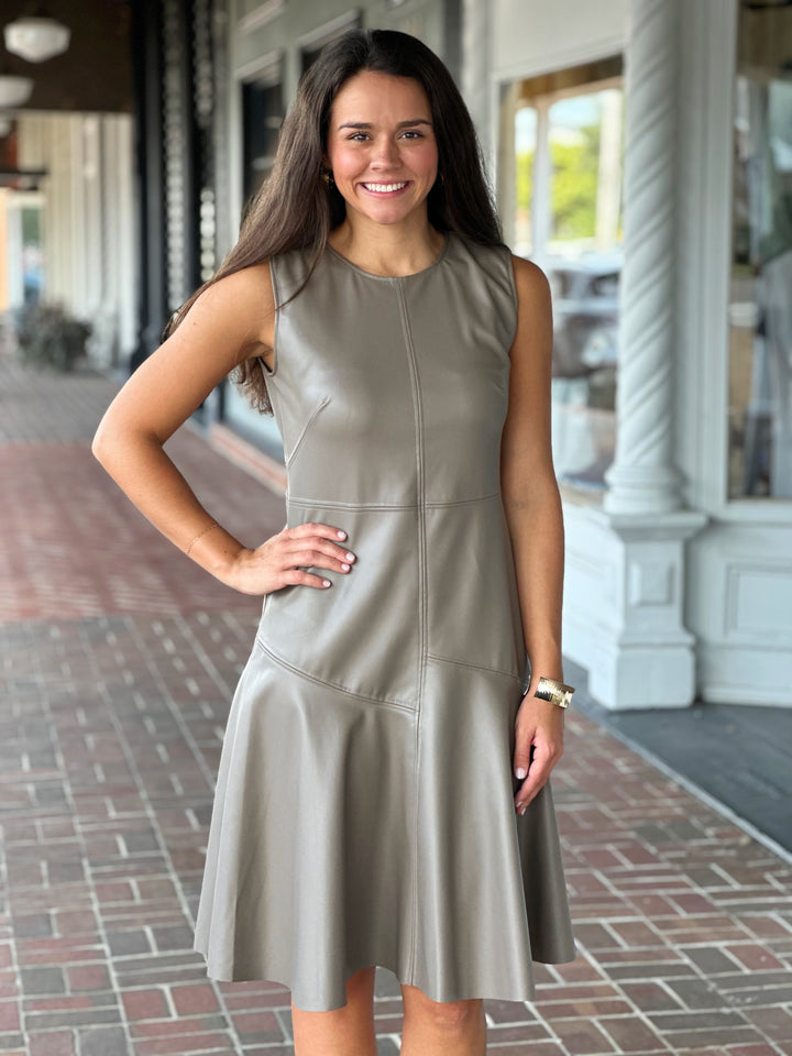 Perre Melani Leather Aline Dark Sage Dress