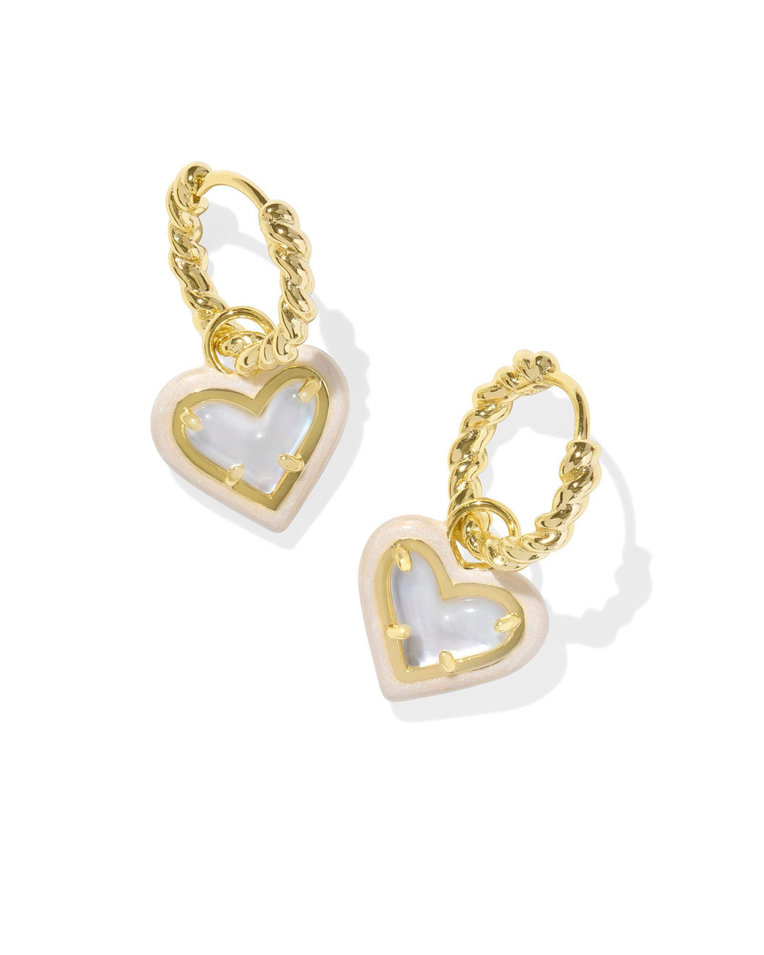 Kendra Scott Ari Heart Gold Enamel Frame Huggie Earrings in Ivory Mother of Pearl