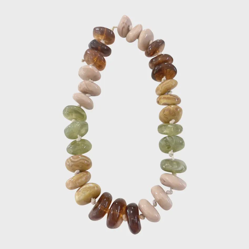 Delray Chunky Beaded Necklace- Tortoise/Chartreuse Mix