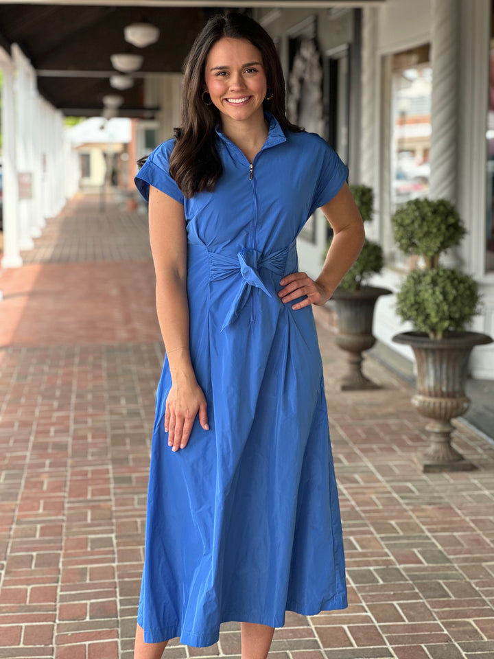 Joseph Ribkoff High-neck Midi Wrap Dress in Harbor Blue