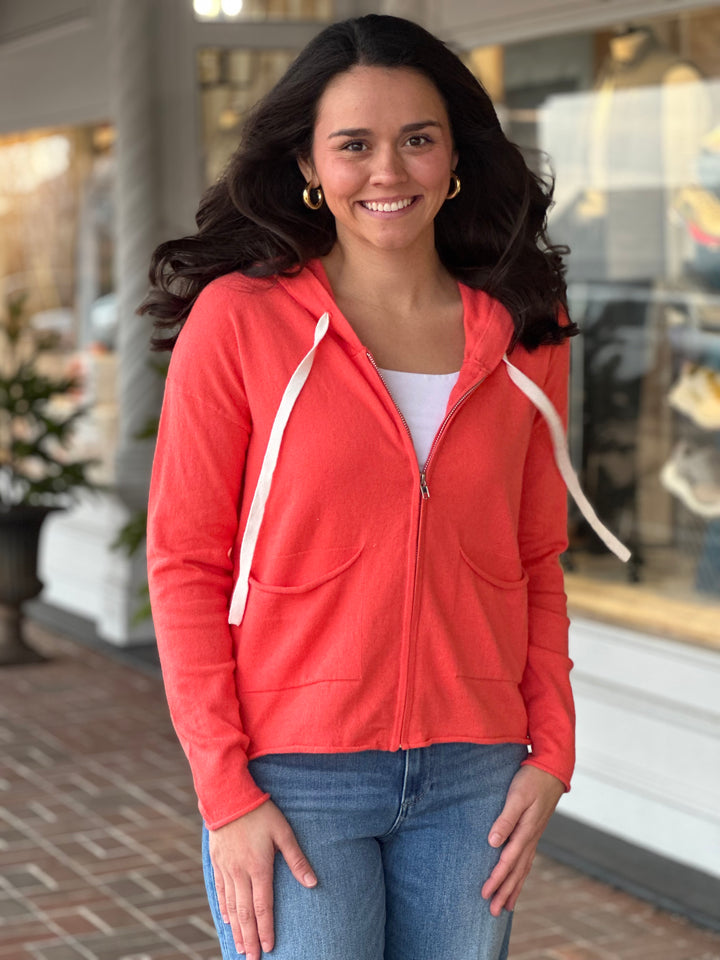 Spring Coral Zip Hoodie Sweater