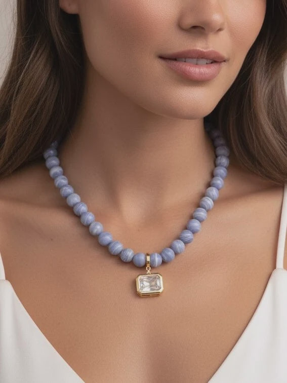 HEAD TURNER Beaded Necklace in Light Blue