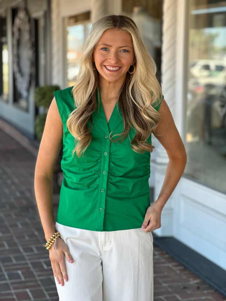 Solid Sleeveless Collared Top in Green