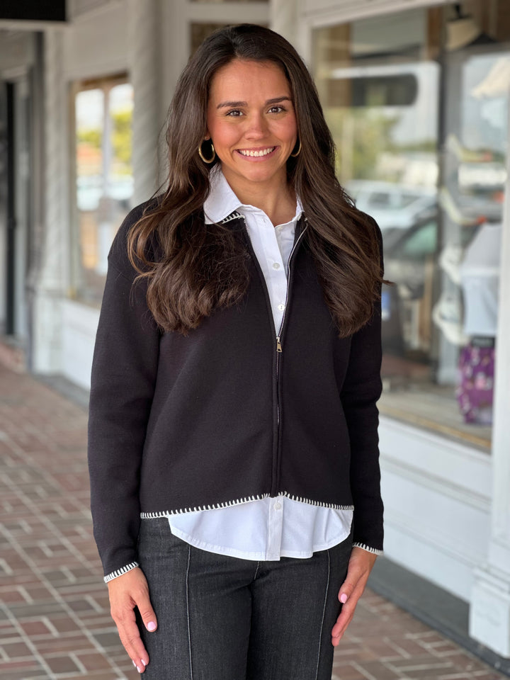 Black Zip Front Cardigan