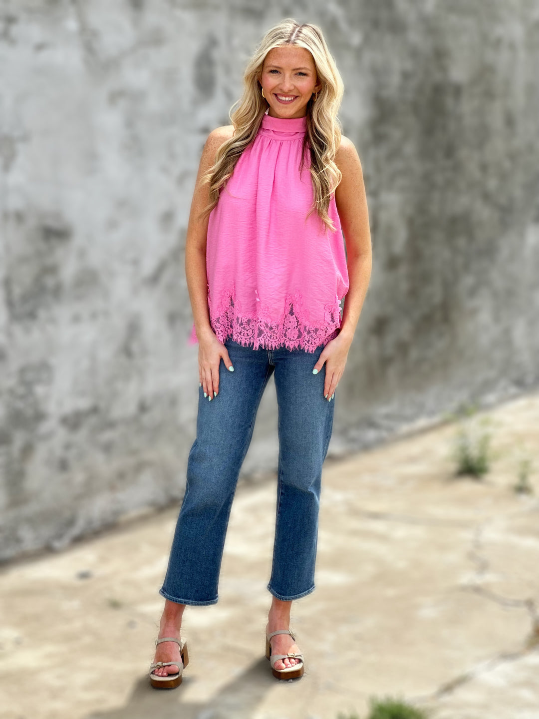 Solid Sleeveless Halter Top in Pink