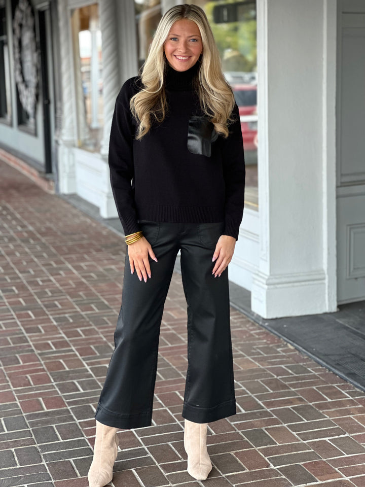 Oversized Long Sleeve Mock Neck Black Sweater