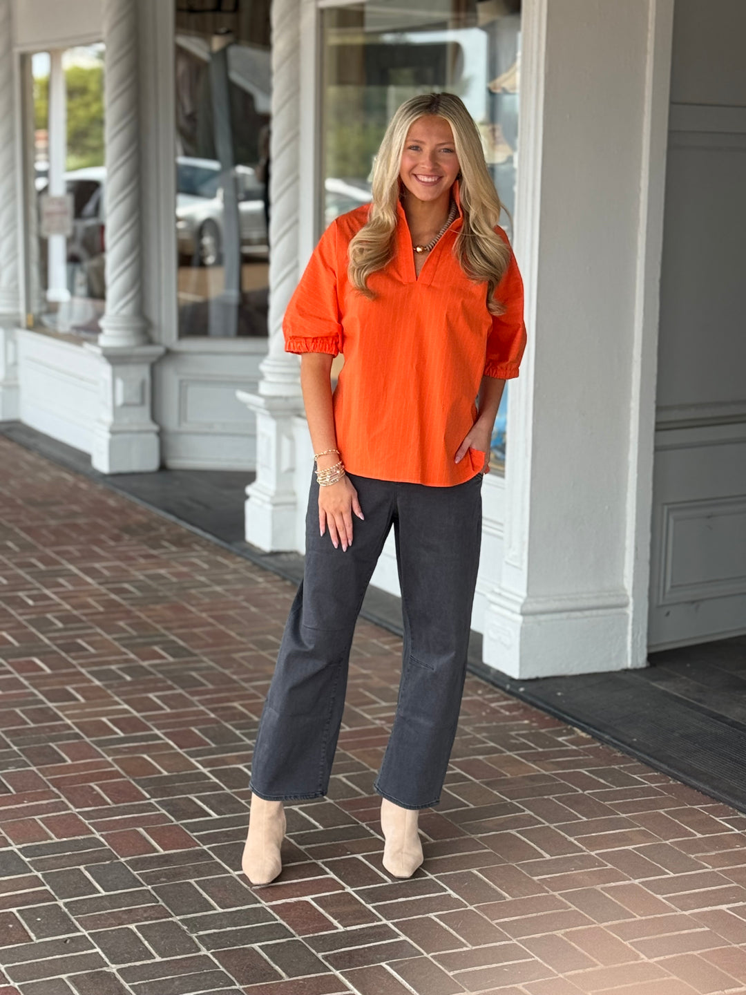 Sloan Orange Drop Shoulder Top