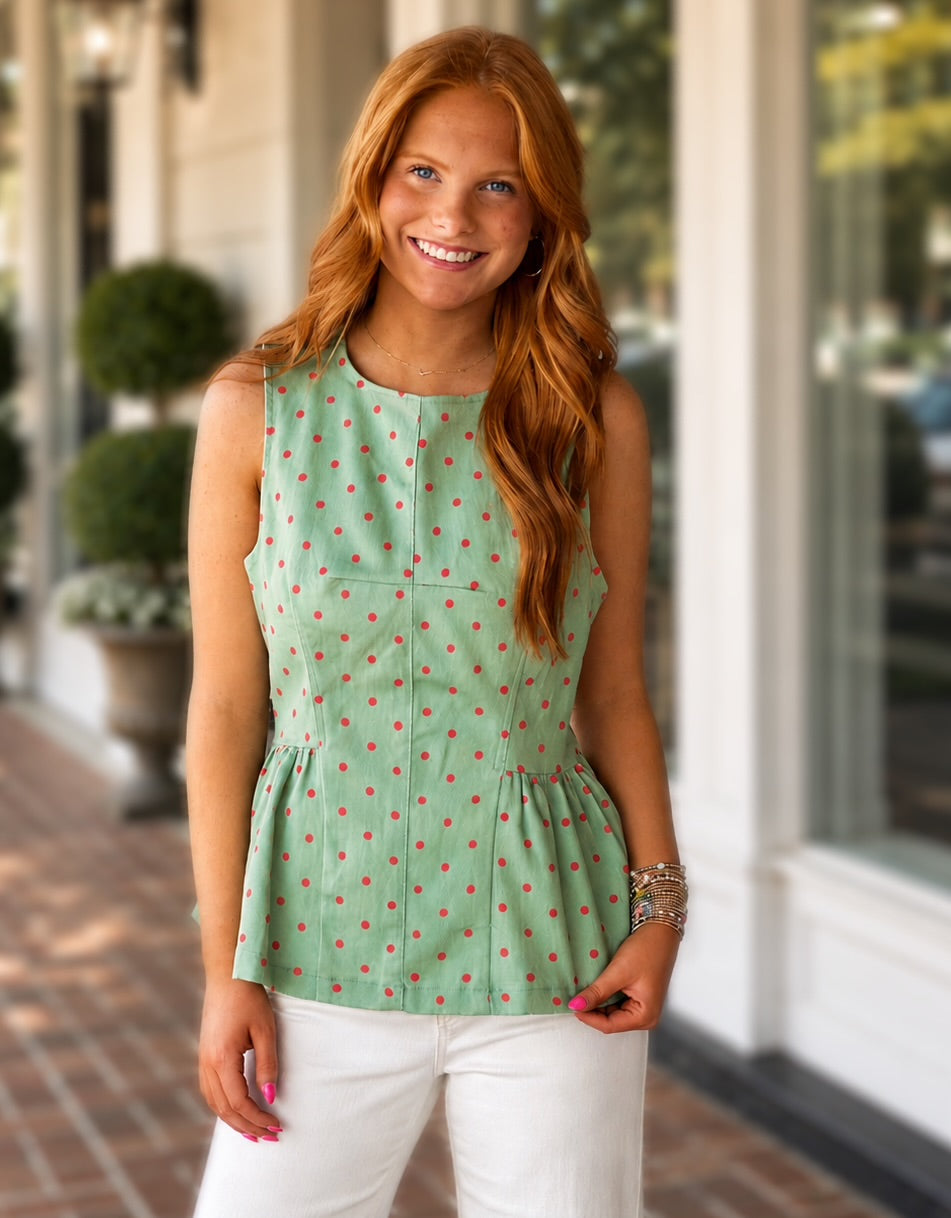 Polka Dot Sleeveless Top in Matcha Green