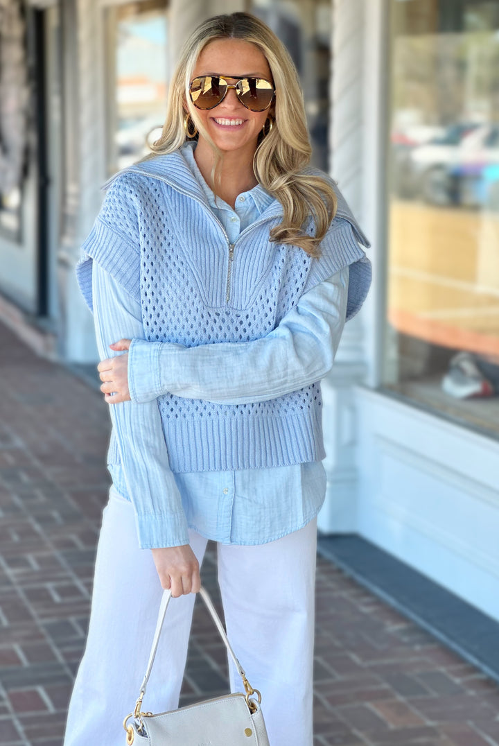 Forever Mine Half Zip Sweater in Light Blue