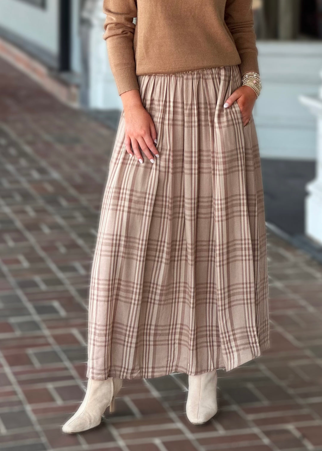 Seasons Change Plaid Skirt in Mocha