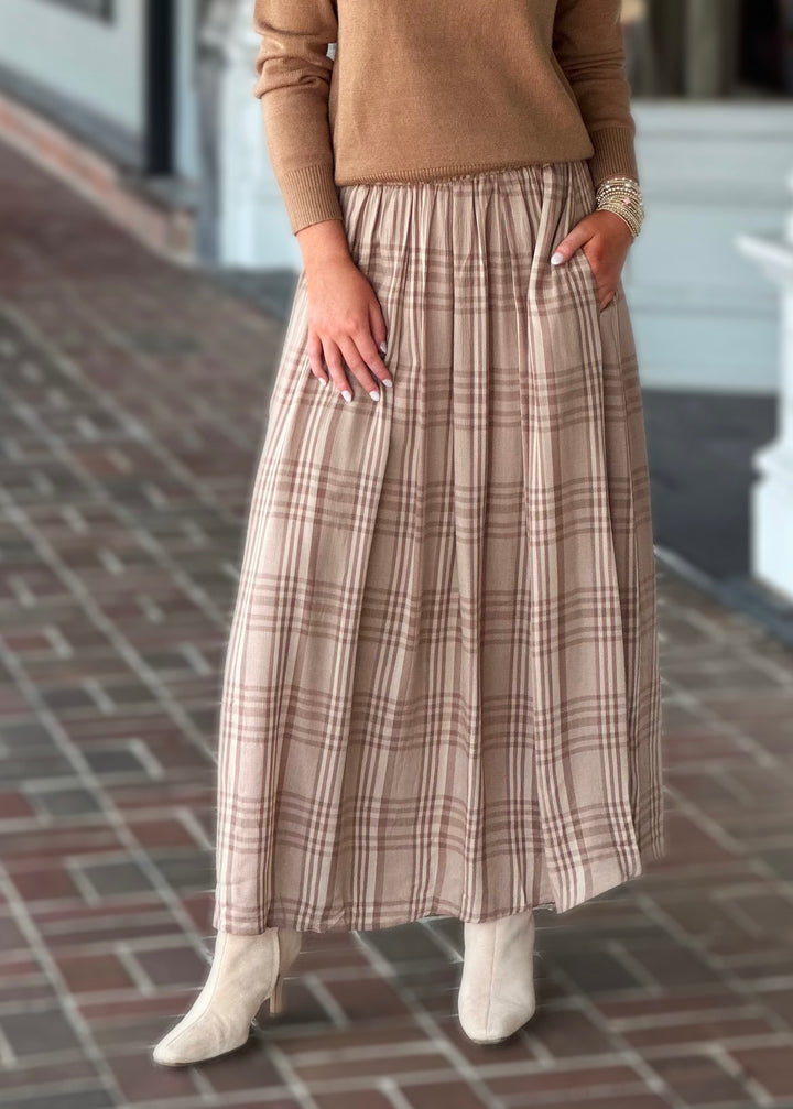 Seasons Change Plaid Skirt in Mocha