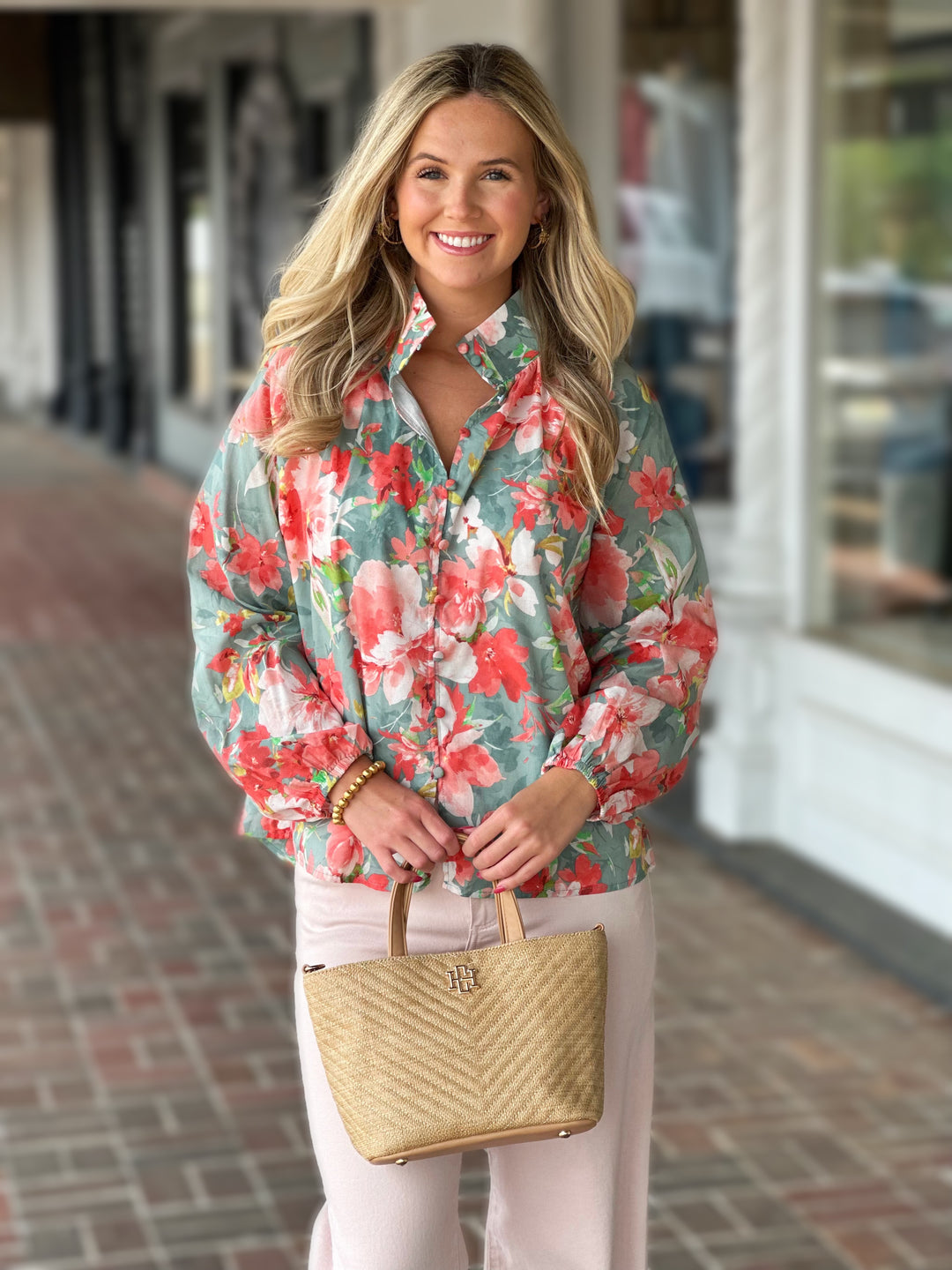 Floral Long Sleeve Button Up Top