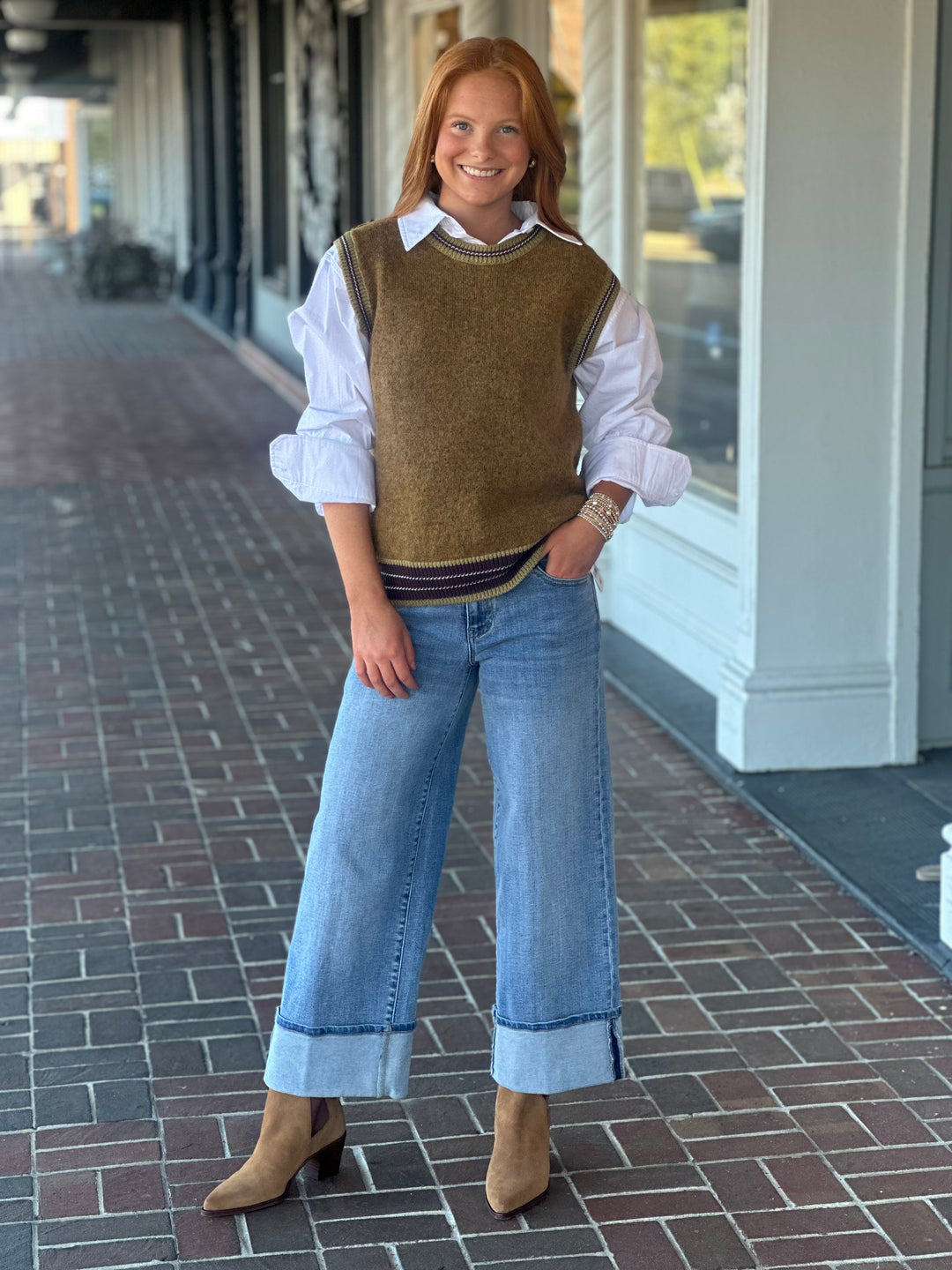 Olive Ribbed Crewneck Sweater Vest