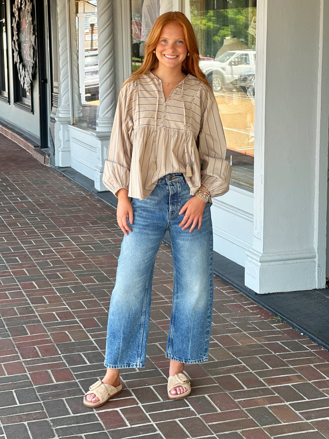 Go With Me Taupe Striped Top