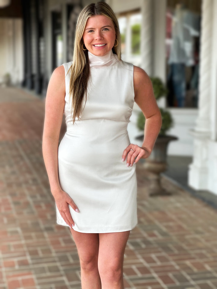 Scarf Satin Sleeveless Mini Dress