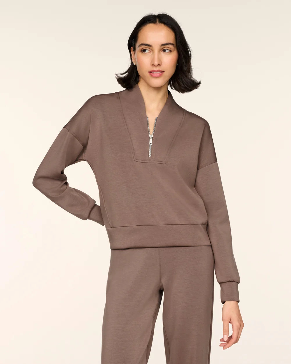 SPANX AirEssentials® Shawl Collar Half Zip in Ironstone