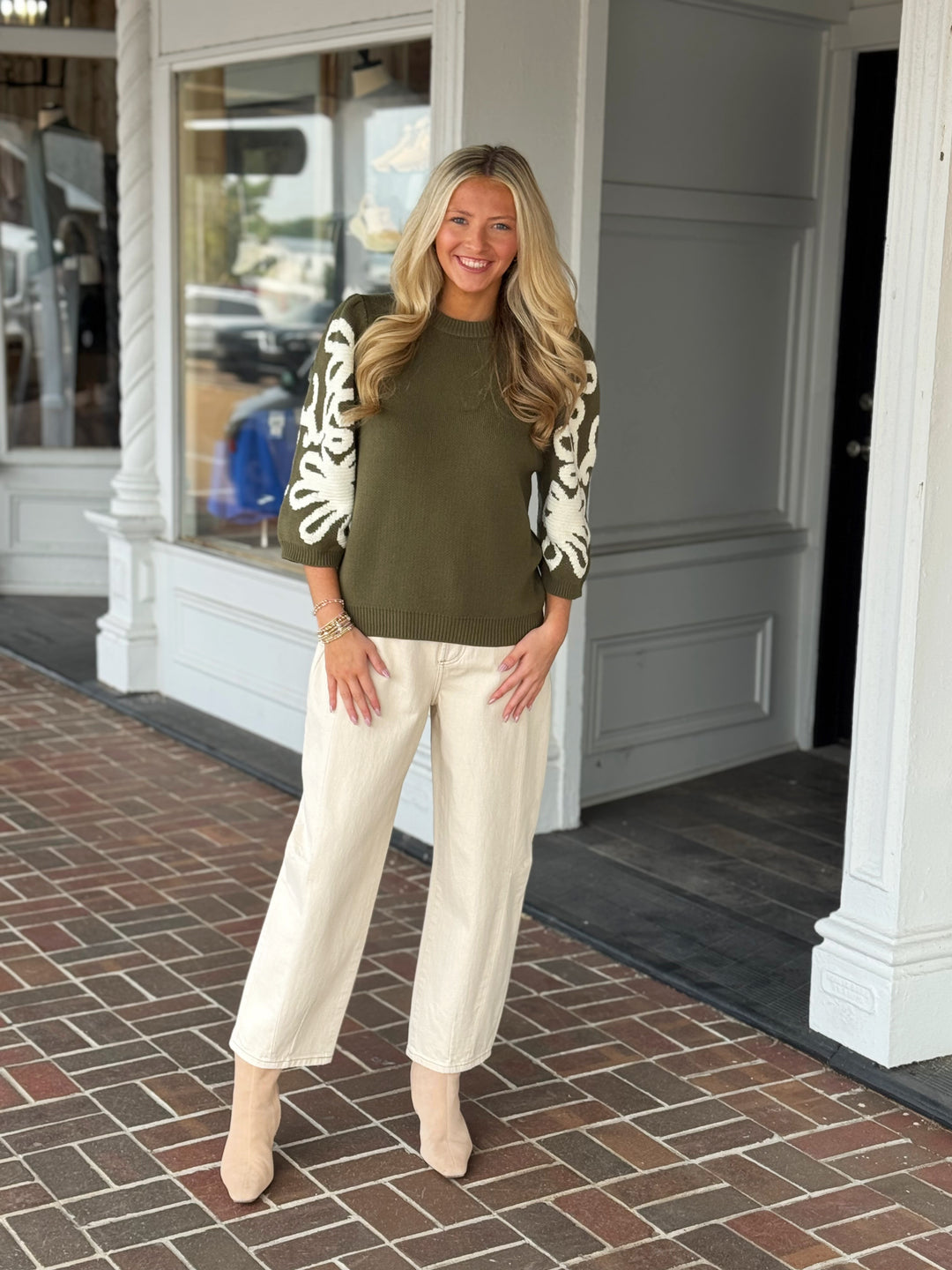 Embroidered Sleeve Knit Sweater