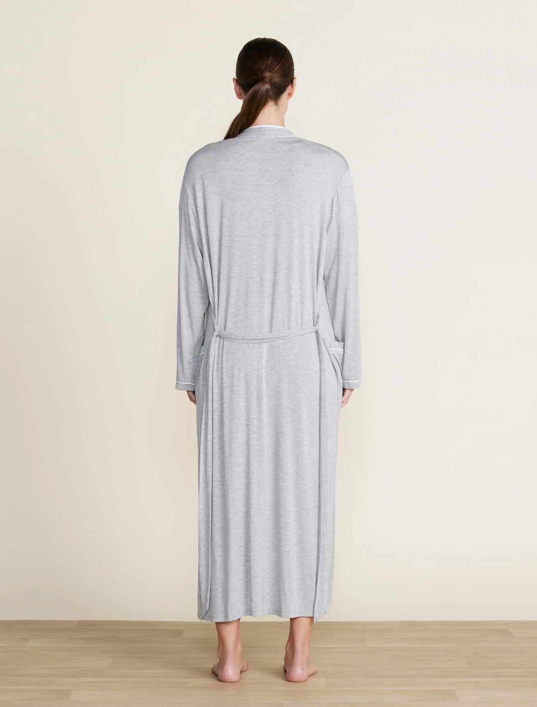 Barefoot Dreams Malibu Collection® Soft Jersey Piped Robe Heathered Gray White