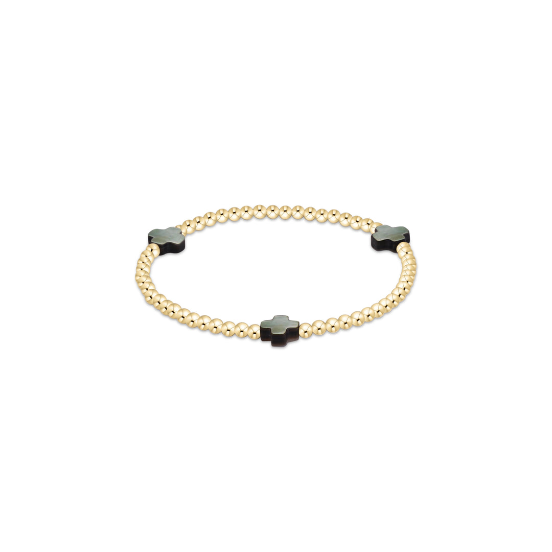 Enewton Extends Signature Cross 3mm Gold Bracelet - Mother Of Pearl - Black Tahitian