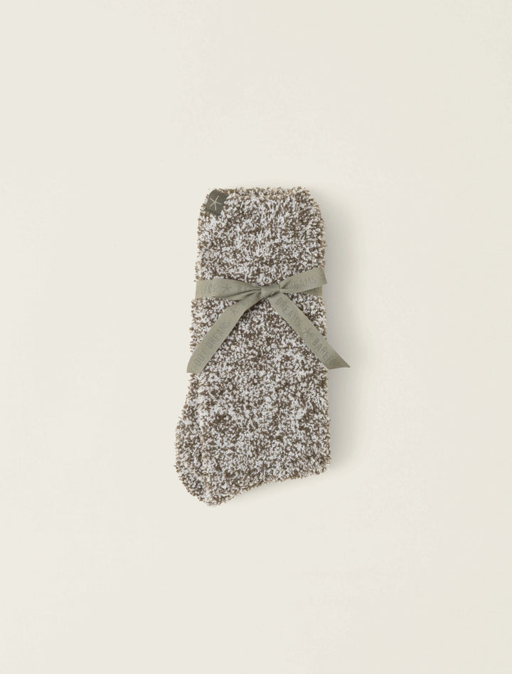 Barefoot Dreams Cozychic® Heathered Socks in Olive Branch / White