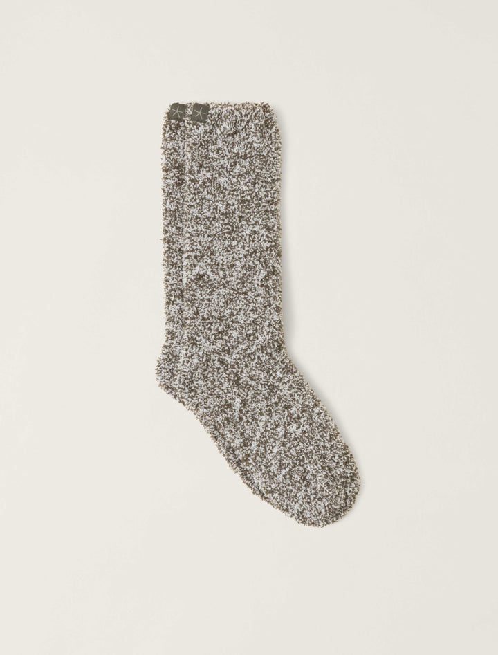 Barefoot Dreams Cozychic® Heathered Socks in Olive Branch / White