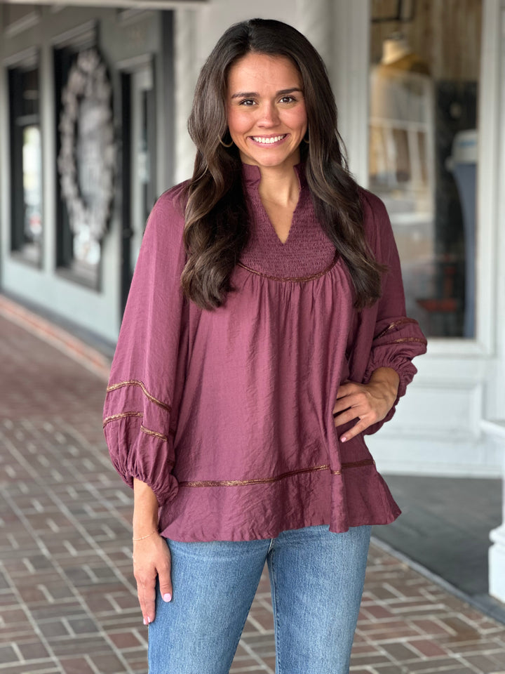 Merlot Smocked Top