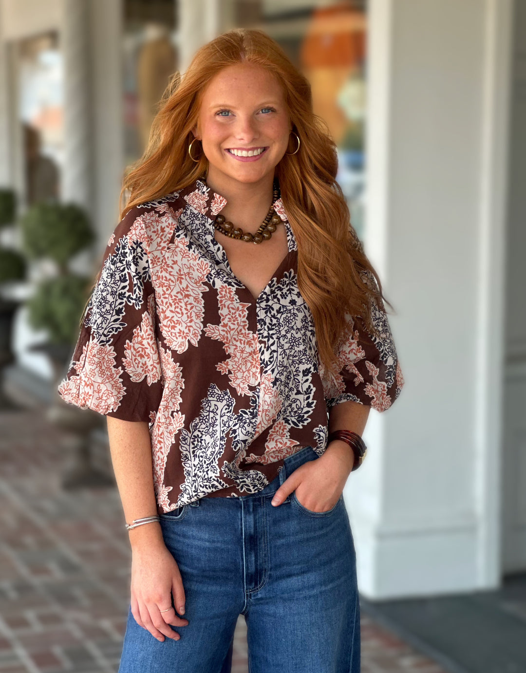 Set For Success Brown Printed Top