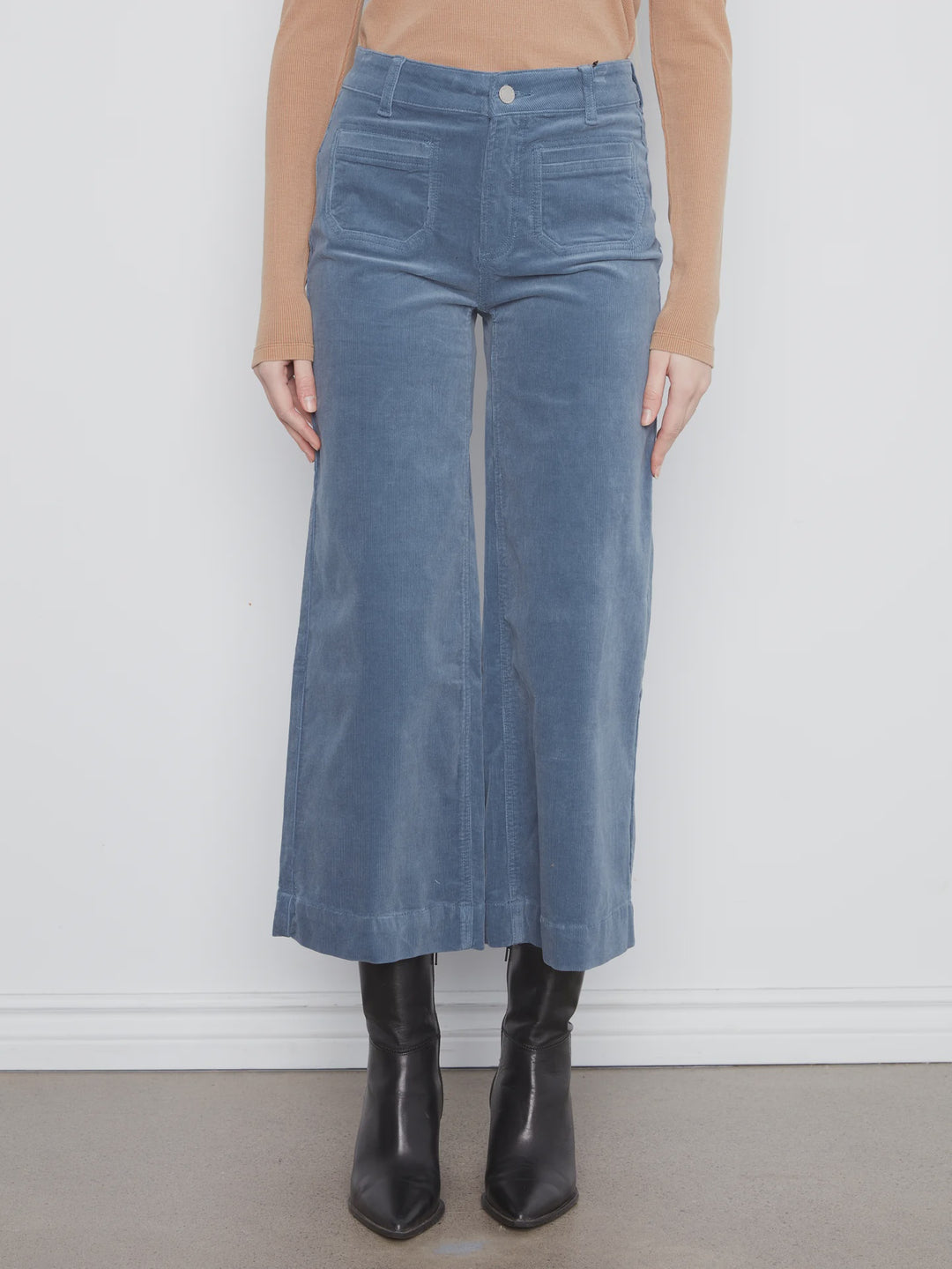 Charlie B Cropped Insert Pocket Wide Leg Corduroy Pants in Storm Blue
