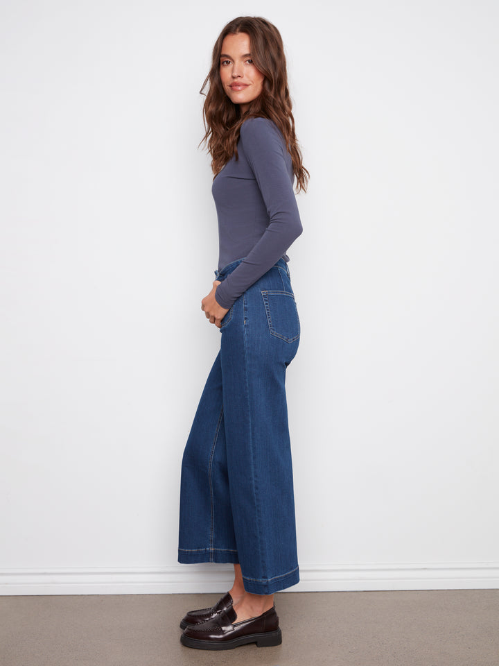 Charlie B Cropped Patch Pocket Jeans in Medium Blue