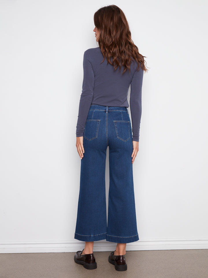 Charlie B Cropped Patch Pocket Jeans in Medium Blue
