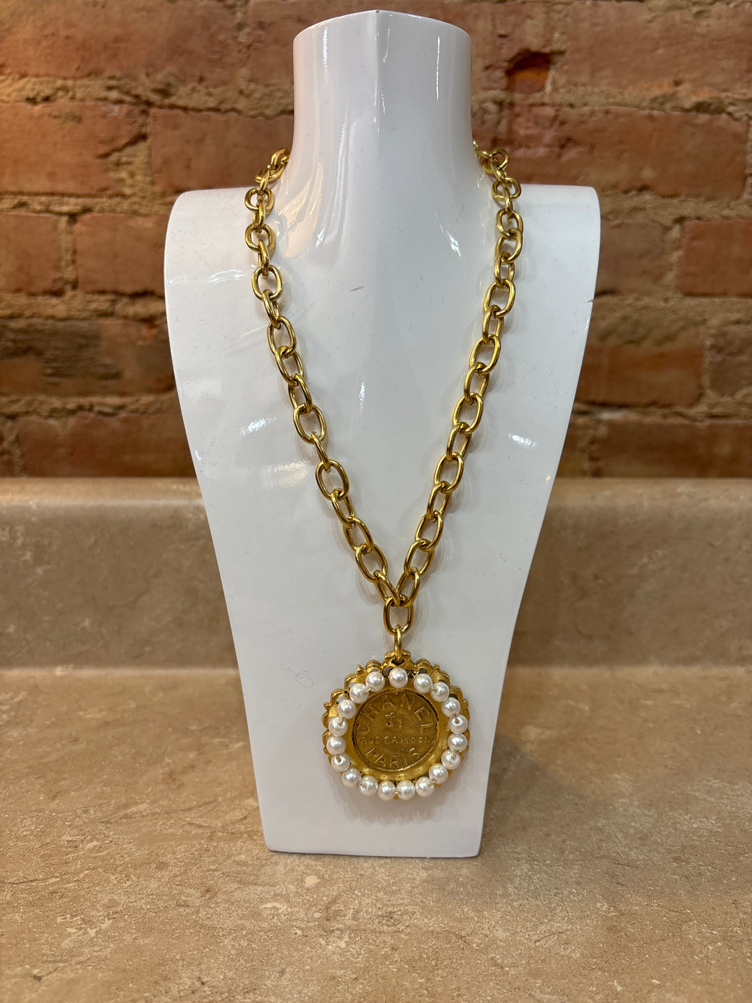 Chanel Inspired Pearl Coin Necklace