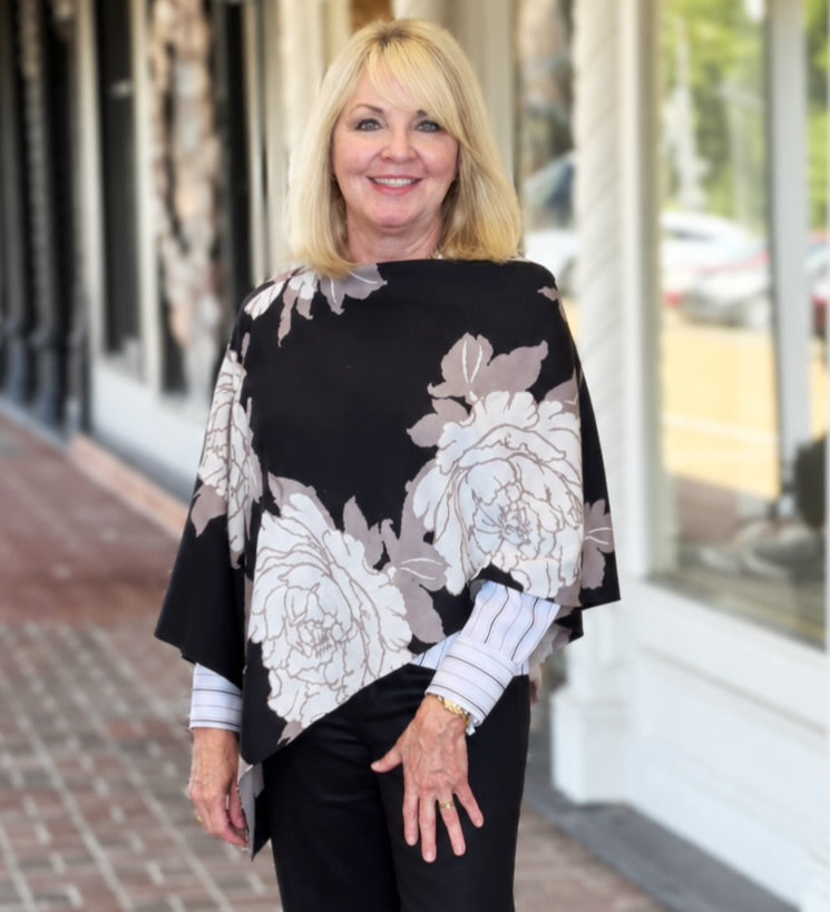 Peony Eden Poncho in Forbidden Black