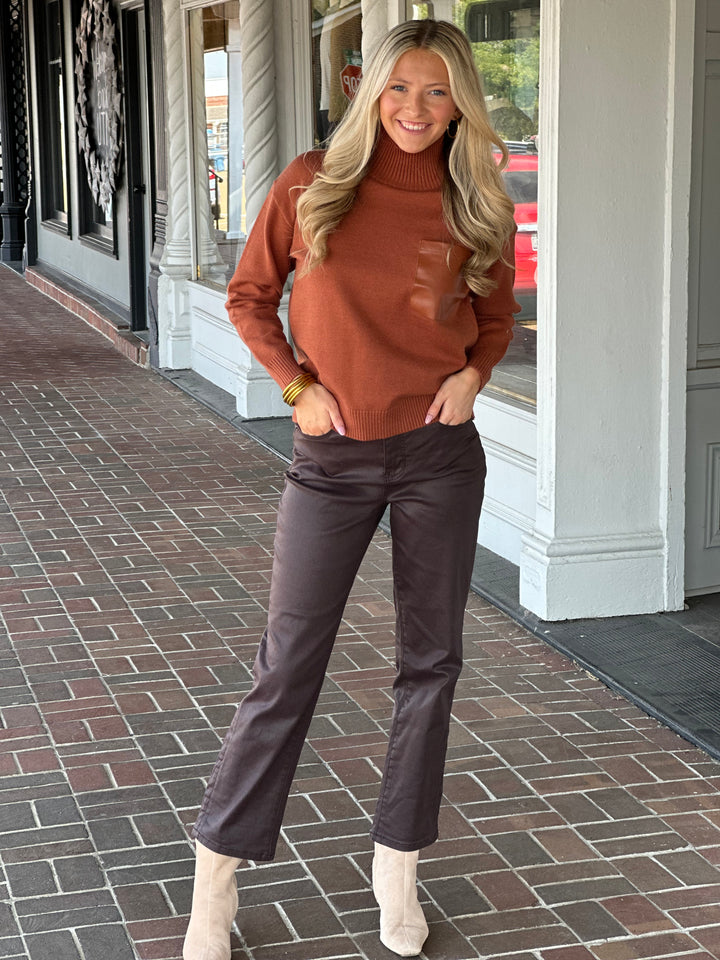 Oversized Long Sleeve Mock Neck Cognac Sweater