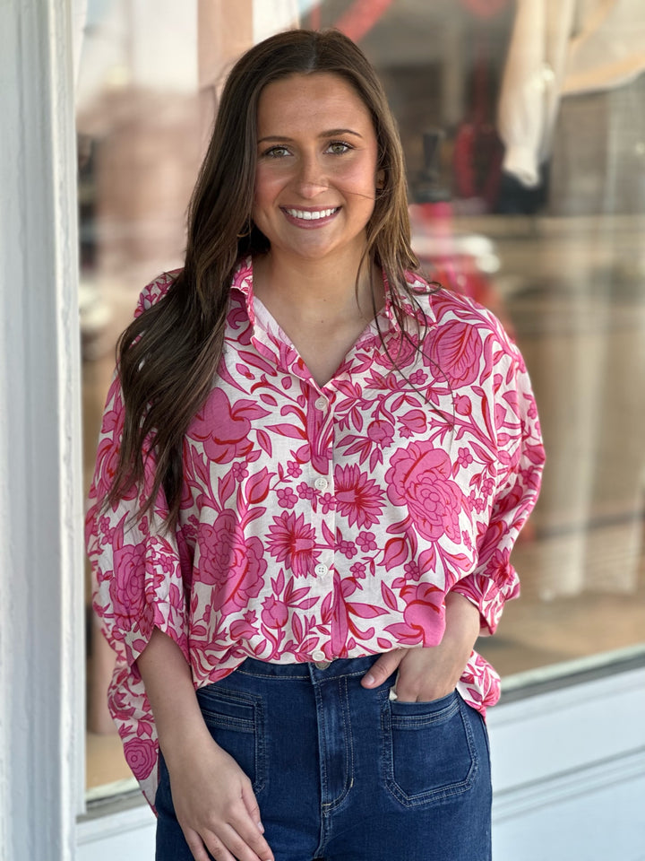 Garden Of Dreams Pink Floral Printed Top